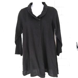 NWT FLAX Black Soft Linen Midi Dress with Unique Shawl Collar Size Medium 10-14